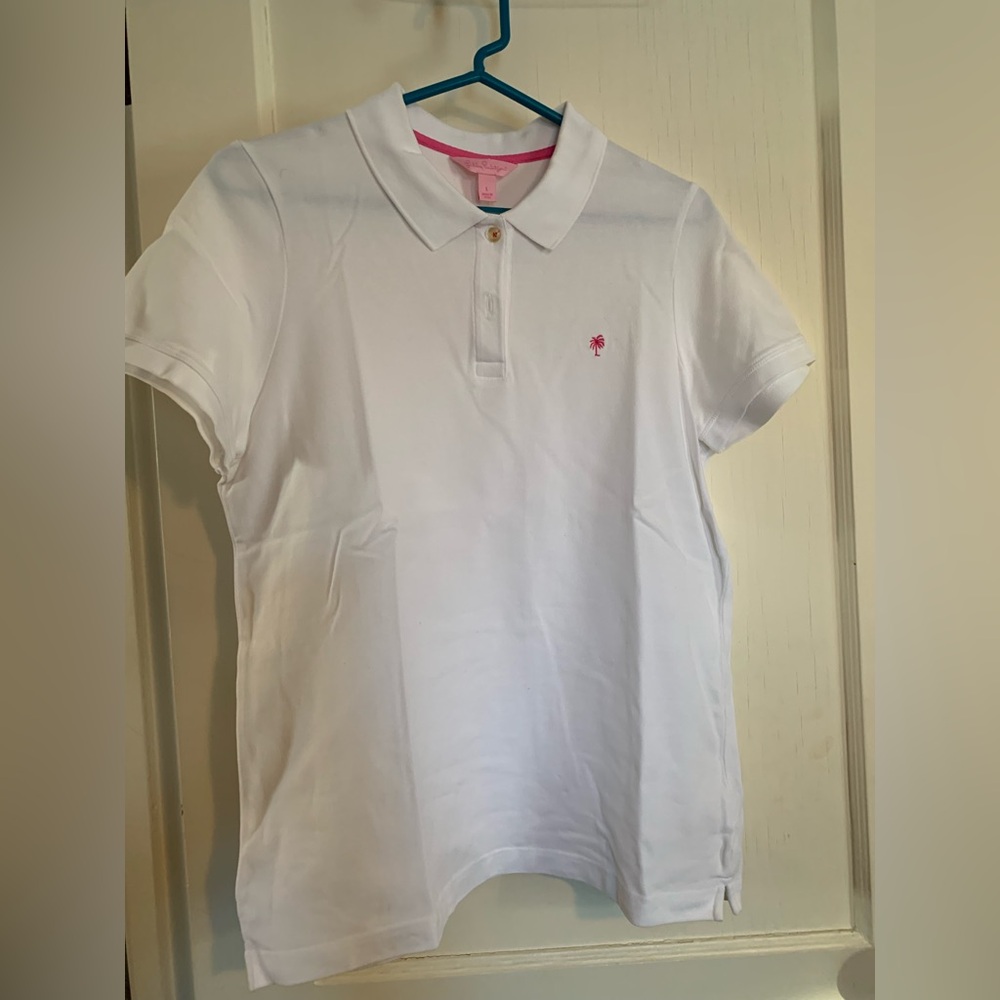 Lilly Pulitzer White Polo Top with Pink Logo